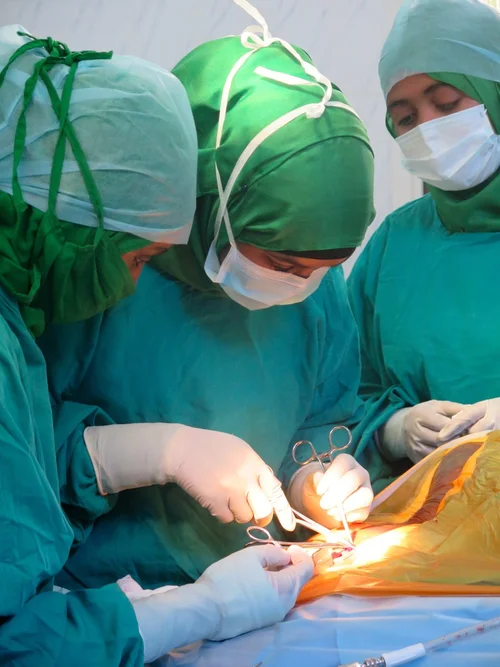 A female surgeon with assisting nurses in the operating room